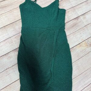 Lulu's Green Asymmetrical Spaghetti Strap Sheath Mini Dress